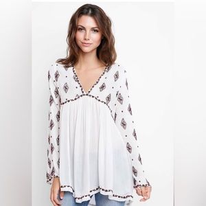 Free People Diamond Embroidered Tunic Dress Oversized Bell Sleeves Size M